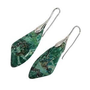 Silver Emerald Green Jasper Earrings